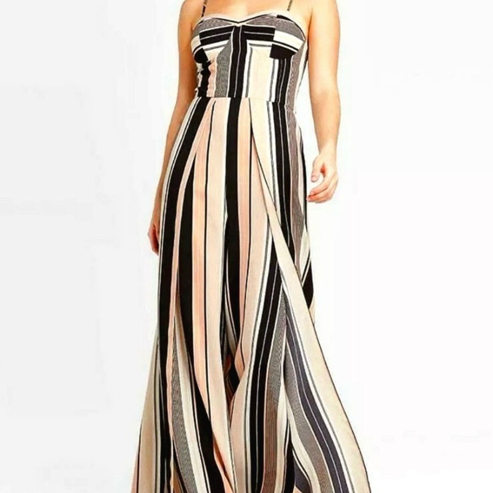 Xhilaration Black and Cream Striped Wide-Leg Jumpsuit